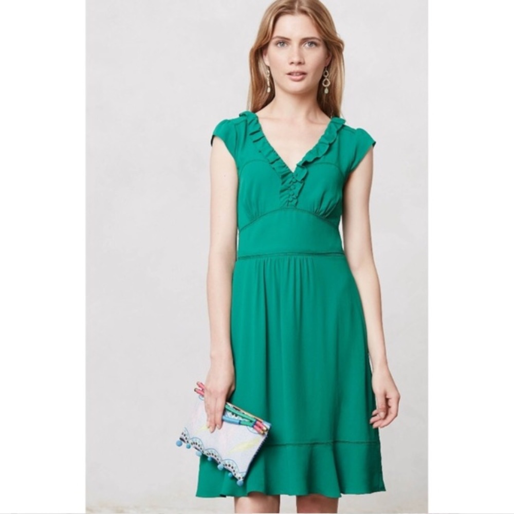 Maeve by Anthropologie emerald green silk dress, 6